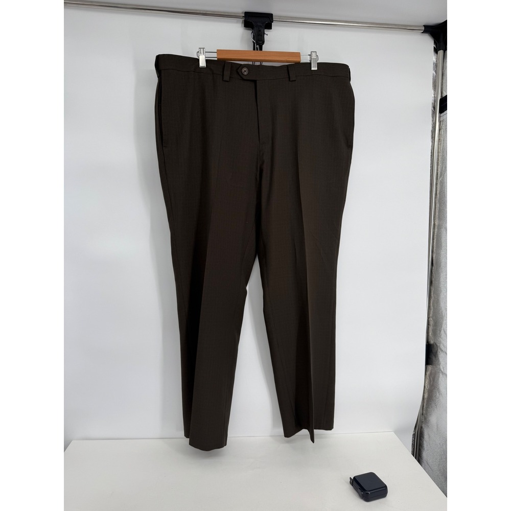 Haggar Mens Straight Fit Dress Pants Sz 42x30 Dark Brown Flat Front Trousers
